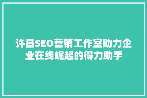 许昌SEO营销工作室助力企业在线崛起的得力助手