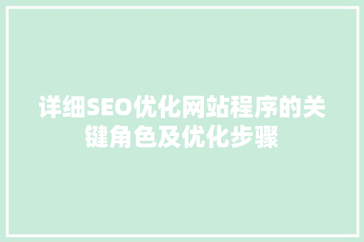 详细SEO优化网站程序的关键角色及优化步骤