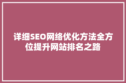 详细SEO网络优化方法全方位提升网站排名之路