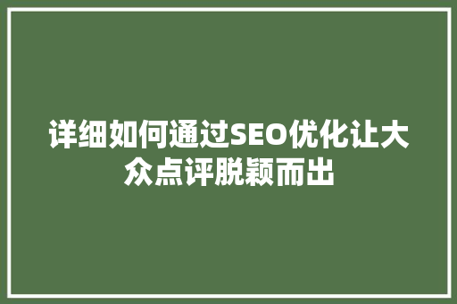 详细如何通过SEO优化让大众点评脱颖而出  第1张