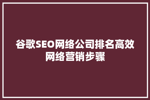 谷歌SEO网络公司排名高效网络营销步骤