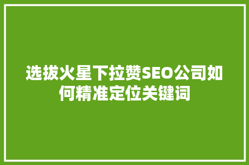 选拔火星下拉赞SEO公司如何精准定位关键词