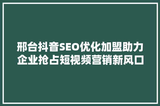 邢台抖音SEO优化加盟助力企业抢占短视频营销新风口
