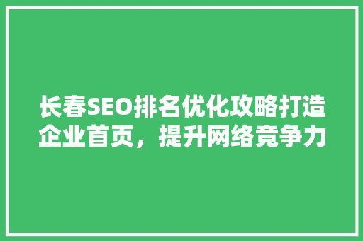 长春SEO排名优化攻略打造企业首页，提升网络竞争力