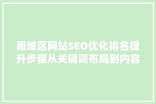 雨城区网站SEO优化排名提升步骤从关键词布局到内容营销