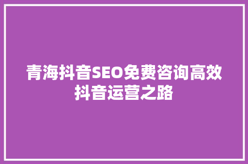 青海抖音SEO免费咨询高效抖音运营之路