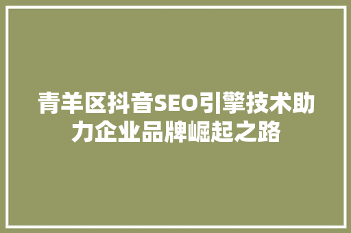 青羊区抖音SEO引擎技术助力企业品牌崛起之路