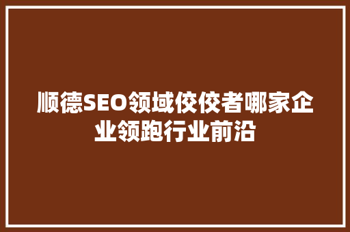 顺德SEO领域佼佼者哪家企业领跑行业前沿
