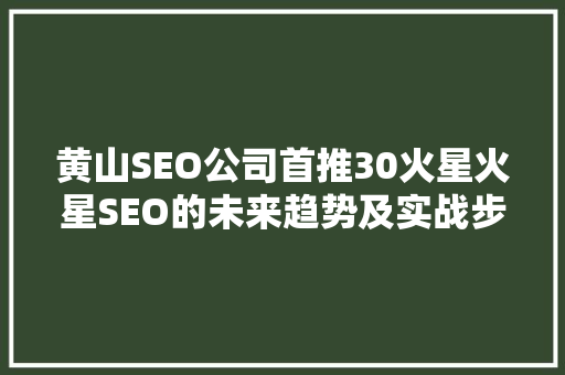 黄山SEO公司首推30火星火星SEO的未来趋势及实战步骤