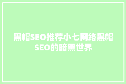 黑帽SEO推荐小七网络黑帽SEO的暗黑世界