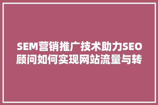SEM营销推广技术助力SEO顾问如何实现网站流量与转化率的双丰收