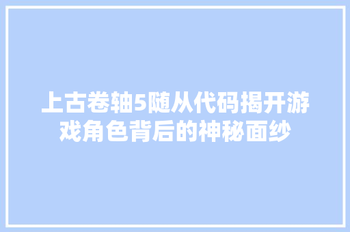 上古卷轴5随从代码揭开游戏角色背后的神秘面纱