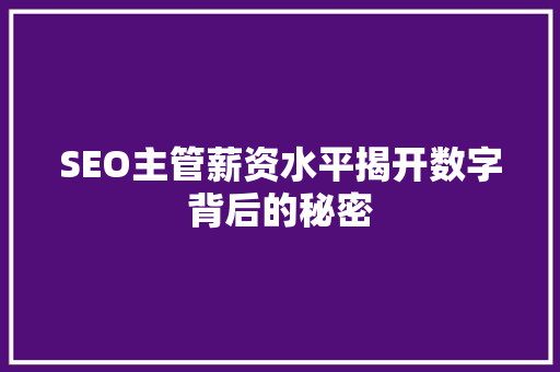 SEO主管薪资水平揭开数字背后的秘密