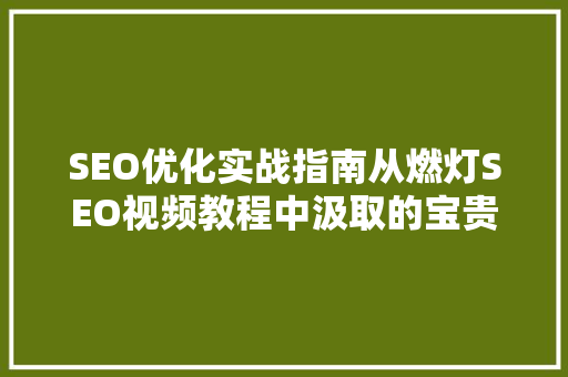 SEO优化实战指南从燃灯SEO视频教程中汲取的宝贵经验