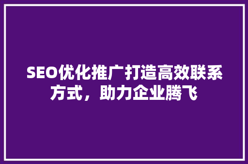 SEO优化推广打造高效联系方式，助力企业腾飞