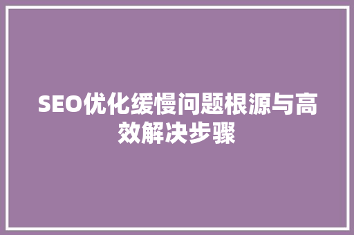 SEO优化缓慢问题根源与高效解决步骤