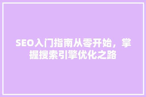 SEO入门指南从零开始，掌握搜索引擎优化之路