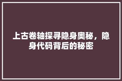 上古卷轴探寻隐身奥秘，隐身代码背后的秘密