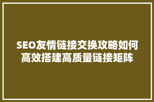 SEO友情链接交换攻略如何高效搭建高质量链接矩阵