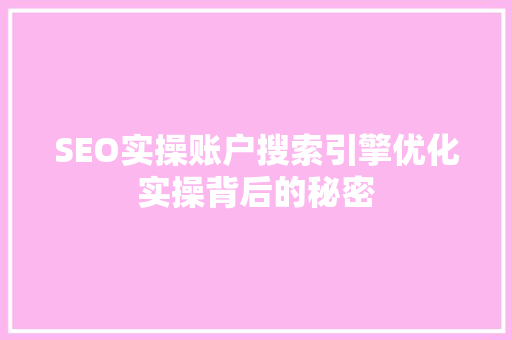 SEO实操账户搜索引擎优化实操背后的秘密
