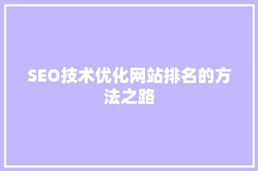 SEO技术优化网站排名的方法之路