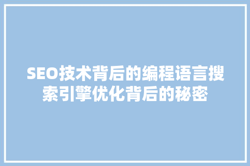 SEO技术背后的编程语言搜索引擎优化背后的秘密