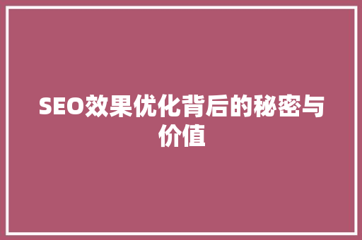 SEO效果优化背后的秘密与价值
