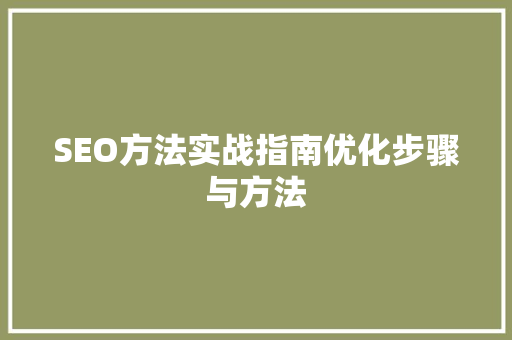 SEO方法实战指南优化步骤与方法