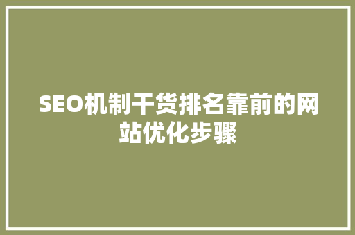 SEO机制干货排名靠前的网站优化步骤
