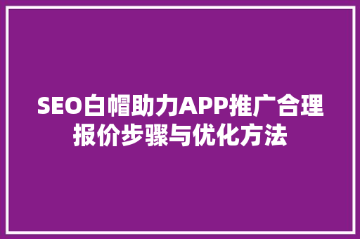 SEO白帽助力APP推广合理报价步骤与优化方法