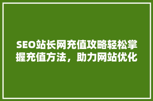 SEO站长网充值攻略轻松掌握充值方法，助力网站优化