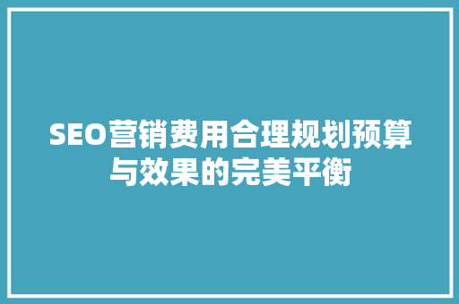 SEO营销费用合理规划预算与效果的完美平衡