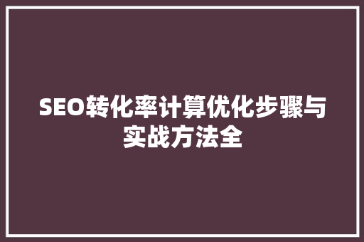 SEO转化率计算优化步骤与实战方法全