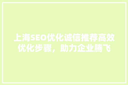 上海SEO优化诚信推荐高效优化步骤，助力企业腾飞
