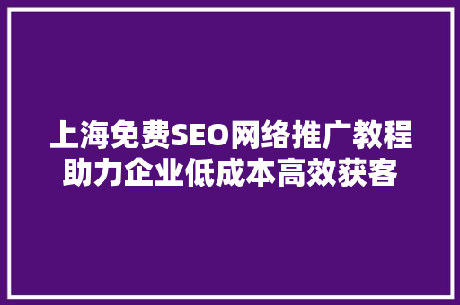 上海免费SEO网络推广教程助力企业低成本高效获客