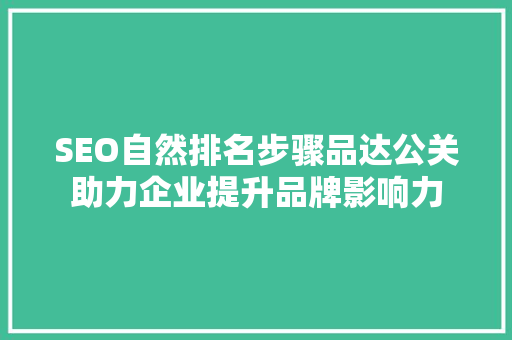SEO自然排名步骤品达公关助力企业提升品牌影响力