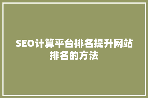 SEO计算平台排名提升网站排名的方法