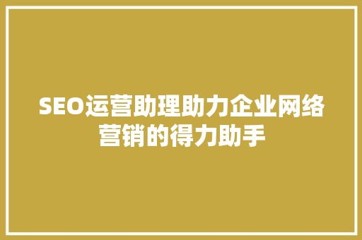 SEO运营助理助力企业网络营销的得力助手