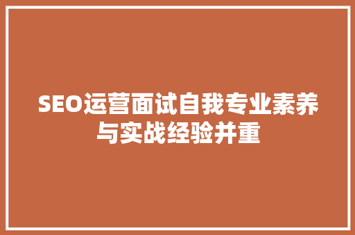 SEO运营面试自我专业素养与实战经验并重