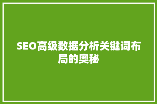 SEO高级数据分析关键词布局的奥秘