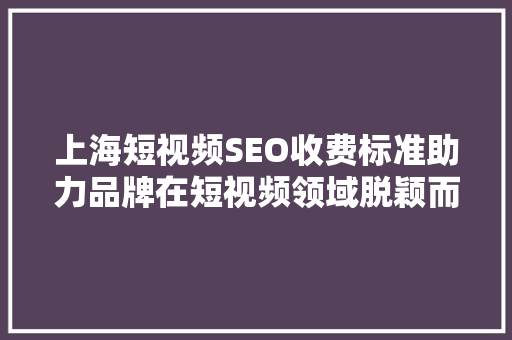 上海短视频SEO收费标准助力品牌在短视频领域脱颖而出