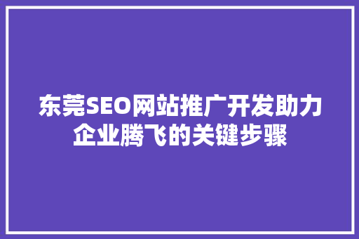 东莞SEO网站推广开发助力企业腾飞的关键步骤
