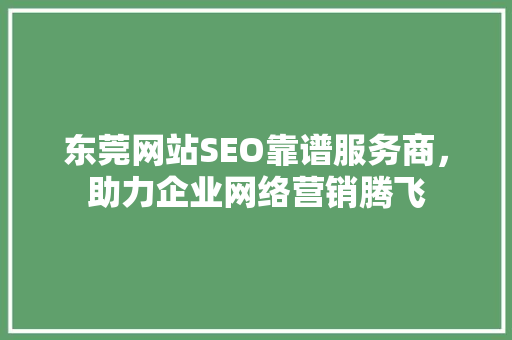 东莞网站SEO靠谱服务商，助力企业网络营销腾飞