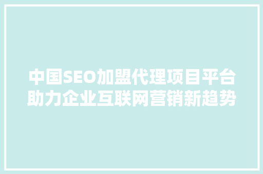 中国SEO加盟代理项目平台助力企业互联网营销新趋势