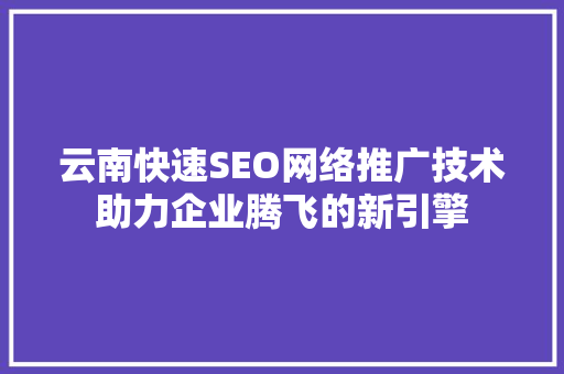 云南快速SEO网络推广技术助力企业腾飞的新引擎