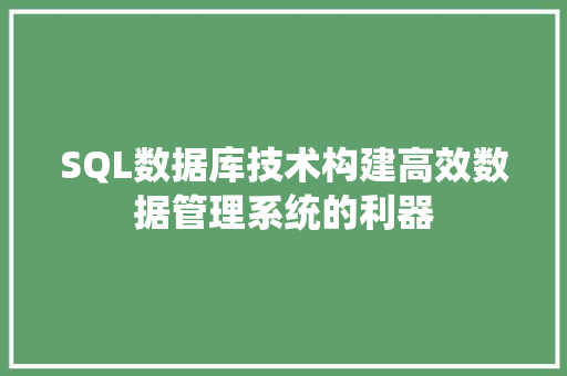 SQL数据库技术构建高效数据管理系统的利器