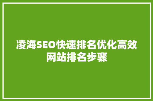 凌海SEO快速排名优化高效网站排名步骤