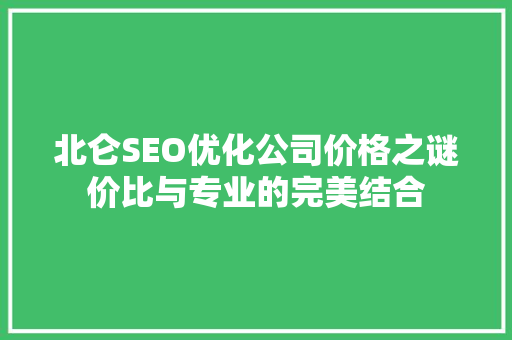 北仑SEO优化公司价格之谜价比与专业的完美结合