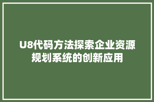 U8代码方法探索企业资源规划系统的创新应用