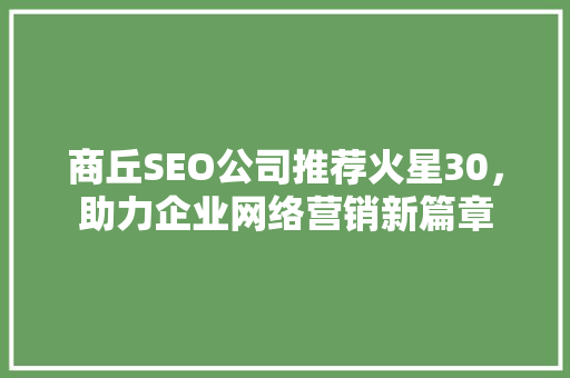 商丘SEO公司推荐火星30，助力企业网络营销新篇章